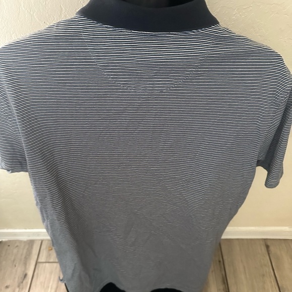 Men’s used polo shirt black striped Lands End puma cotton tailored fit size L - Picture 2 of 3